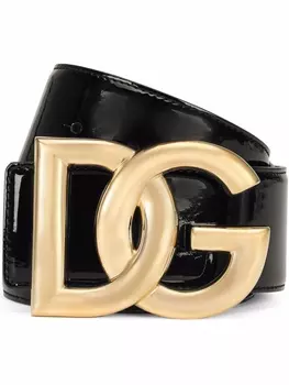 Dolce & Gabbana лакированный ремень с логотипом DG, черный
