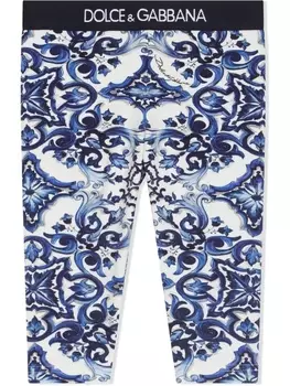 Dolce & Gabbana легинсы Interlock с принтом Majolica, белый