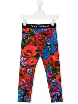 Dolce & Gabbana легинсы с цветочным принтом и логотипом, красный