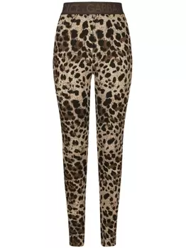 Dolce & Gabbana легинсы с леопардовым принтом и логотипом на поясе, нейтральный цвет