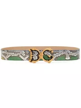 Dolce & Gabbana logo-buckle snakeskin belt, зеленый