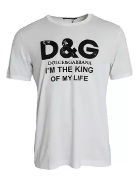 Dolce & Gabbana Мужская хлопковая футболка с круглым вырезом с принтом D&G King, белый