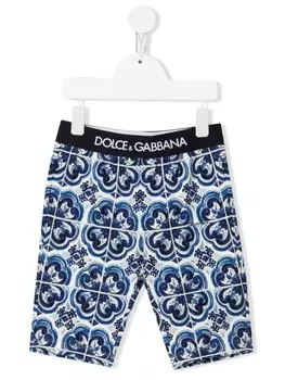 Dolce & Gabbana облегающие шорты с принтом Majolica, синий