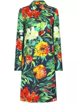 Dolce & Gabbana однобортное пальто с цветочным принтом, зеленый