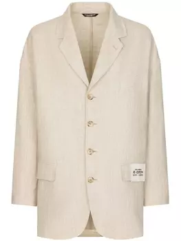 Dolce & Gabbana однобортный пиджак с нашивкой-логотипом, нейтральный цвет