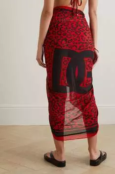 DOLCE & GABBANA Парео из хлопка и вуали с бахромой и леопардовым принтом, леопардовый принт