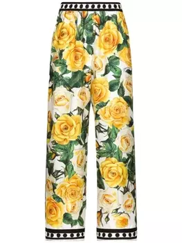 Dolce & Gabbana пижамные брюки Yellow Rose из шелка, желтый