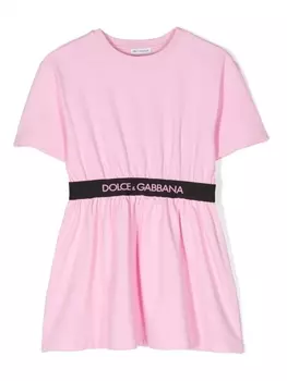 Dolce & Gabbana платье-футболка с логотипом, розовый