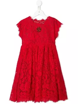 Dolce & Gabbana платье из цветочного кружева с кристаллами, красный