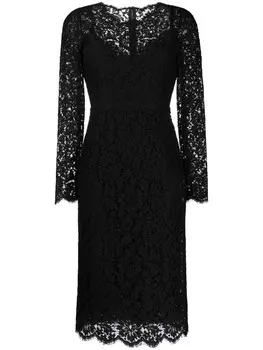Dolce & Gabbana платье из цветочного кружева с длинными рукавами, черный