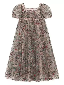 Dolce & Gabbana платье из тюля с цветочной вышивкой, красный