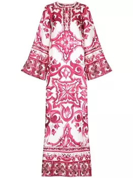 Dolce & Gabbana платье-кафтан с принтом Majolica, розовый