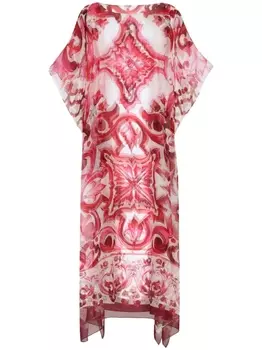 Dolce & Gabbana платье-кафтан с принтом Majolica, красный