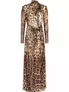 Dolce & Gabbana платье макси с леопардовым принтом, коричневый