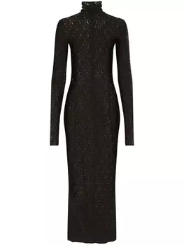 Dolce & Gabbana платье миди из тюля с логотипом DG, черный
