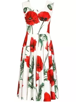 Dolce & Gabbana платье миди с цветочным принтом, белый