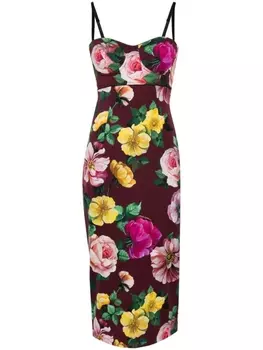 Dolce & Gabbana платье миди с цветочным принтом, красный