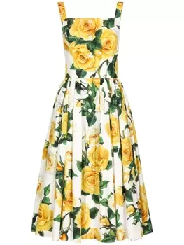 Dolce & Gabbana платье миди с цветочным принтом, белый
