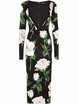 Dolce & Gabbana платье миди с цветочным принтом, черный