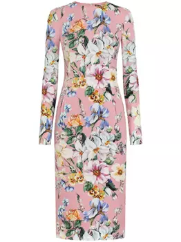 Dolce & Gabbana платье миди с цветочным принтом, розовый