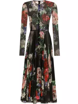 Dolce & Gabbana платье миди с цветочным принтом, черный