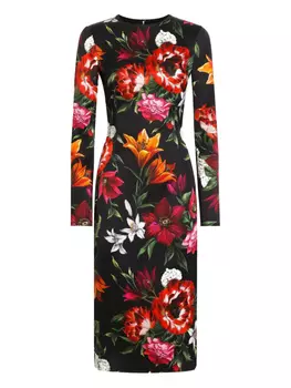 Dolce & Gabbana платье миди с цветочным принтом, черный