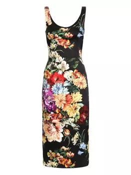 Dolce & Gabbana платье миди с цветочным принтом, черный