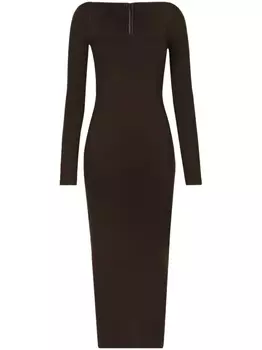 Dolce & Gabbana платье миди с квадратным вырезом и длинными рукавами, коричневый