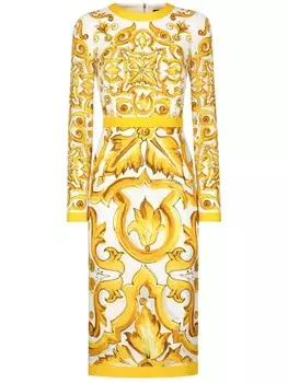 Dolce & Gabbana платье миди с принтом Majolica, желтый