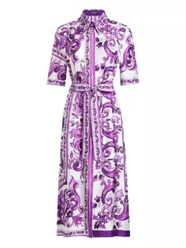Dolce & Gabbana платье миди с принтом Majolica, белый