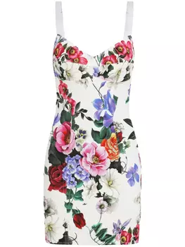 Dolce & Gabbana платье мини с цветочным принтом, белый