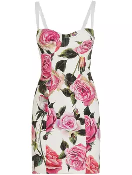Dolce & Gabbana платье мини с цветочным принтом, белый