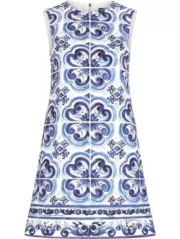 Dolce & Gabbana платье мини с принтом Majolica, синий