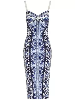 Dolce & Gabbana платье с бюстье и принтом Majolica, синий
