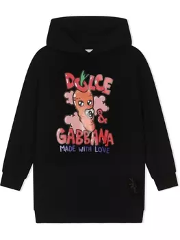 Dolce & Gabbana платье с капюшоном и логотипом, черный