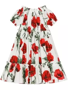 Dolce & Gabbana платье с оборками и цветочным принтом, белый