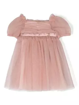 Dolce & Gabbana платье с оборками и логотипом, розовый