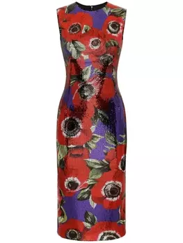Dolce & Gabbana платье с пайетками и принтом Anemone, красный