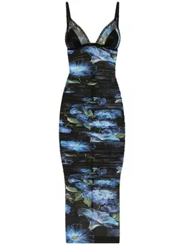 Dolce & Gabbana платье с V-образным вырезом и цветочным принтом, черный