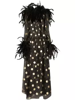 Dolce & Gabbana платье в горох с перьями, черный
