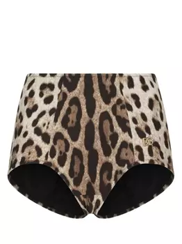 Dolce & Gabbana плавки бикини с завышенной талией и леопардовым принтом, коричневый