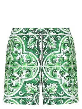Dolce & Gabbana плавки-шорты с кулиской и принтом Majolica, зеленый