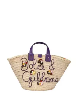 Dolce & Gabbana плетеная сумка-корзина Kendra с вышивкой, нейтральный цвет