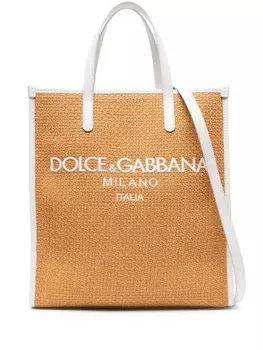 Dolce & Gabbana плетеная сумка-тоут с вышитым логотипом, коричневый