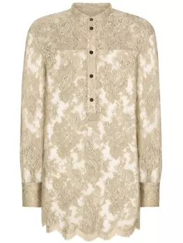 Dolce & Gabbana полупрозрачная рубашка из цветочного кружева, нейтральный цвет
