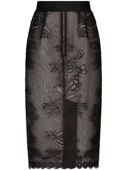 Dolce & Gabbana полупрозрачная юбка с цветочным кружевом, черный