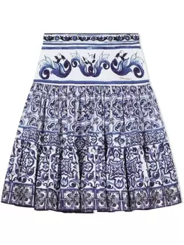 Dolce & Gabbana поплиновая юбка с принтом Majolica, синий
