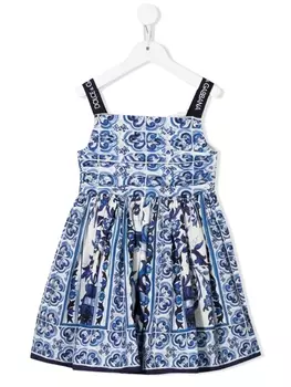 Dolce & Gabbana поплиновое платье мини с принтом Majolica, белый