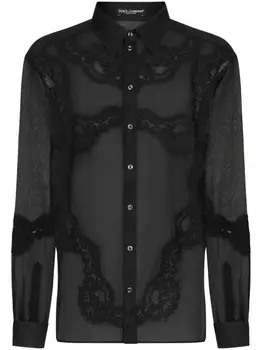 Dolce & Gabbana прозрачная рубашка из органзы с кружевом, черный