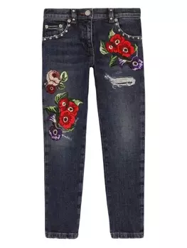 Dolce & Gabbana прямые джинсы с цветочной вышивкой, синий